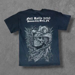 Panama City Beach Biker Rally Grunge Western Skull Shirt Small 2010 POW MIA